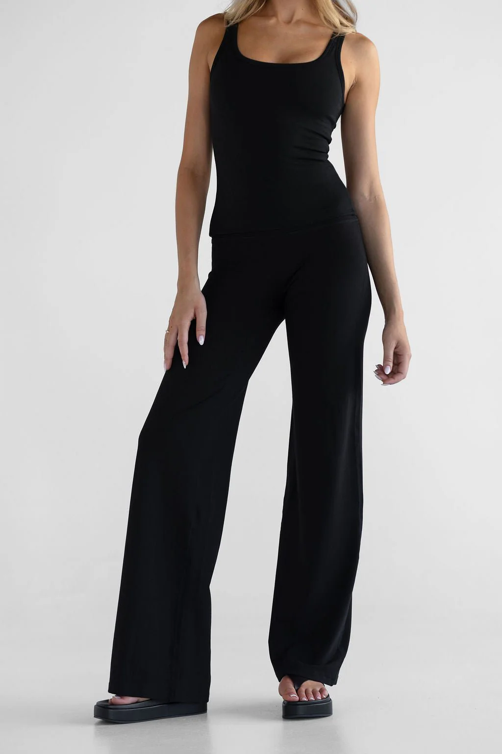 Bamboo Wide Leg Pants - Black - Image 3
