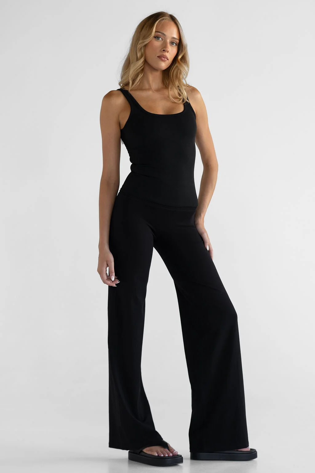 Bamboo Wide Leg Pants - Black - Image 4