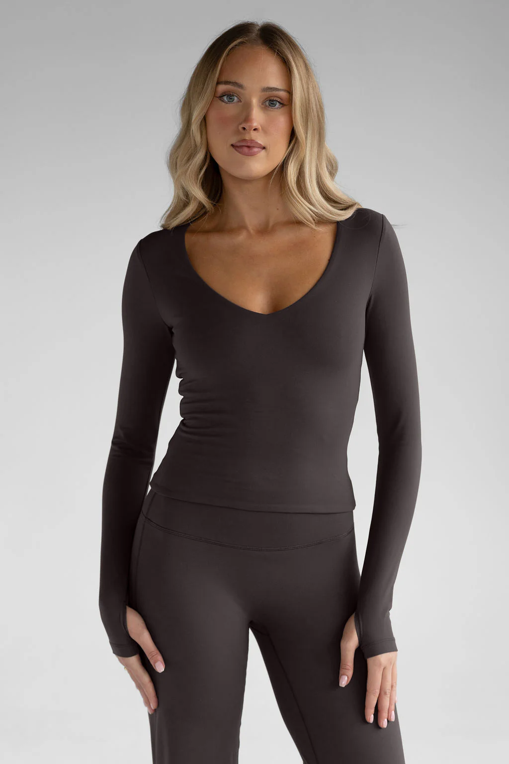 Sculpt V-Neck Long Sleeve - Dark Chocolate