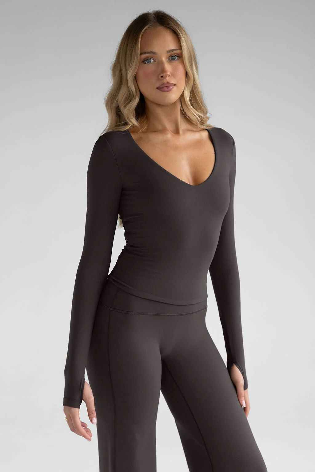 Sculpt V-Neck Long Sleeve - Dark Chocolate - Image 5