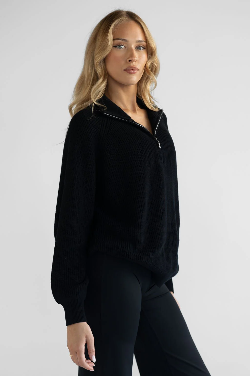 Natural Knit Quarter Zip - Black - Image 11