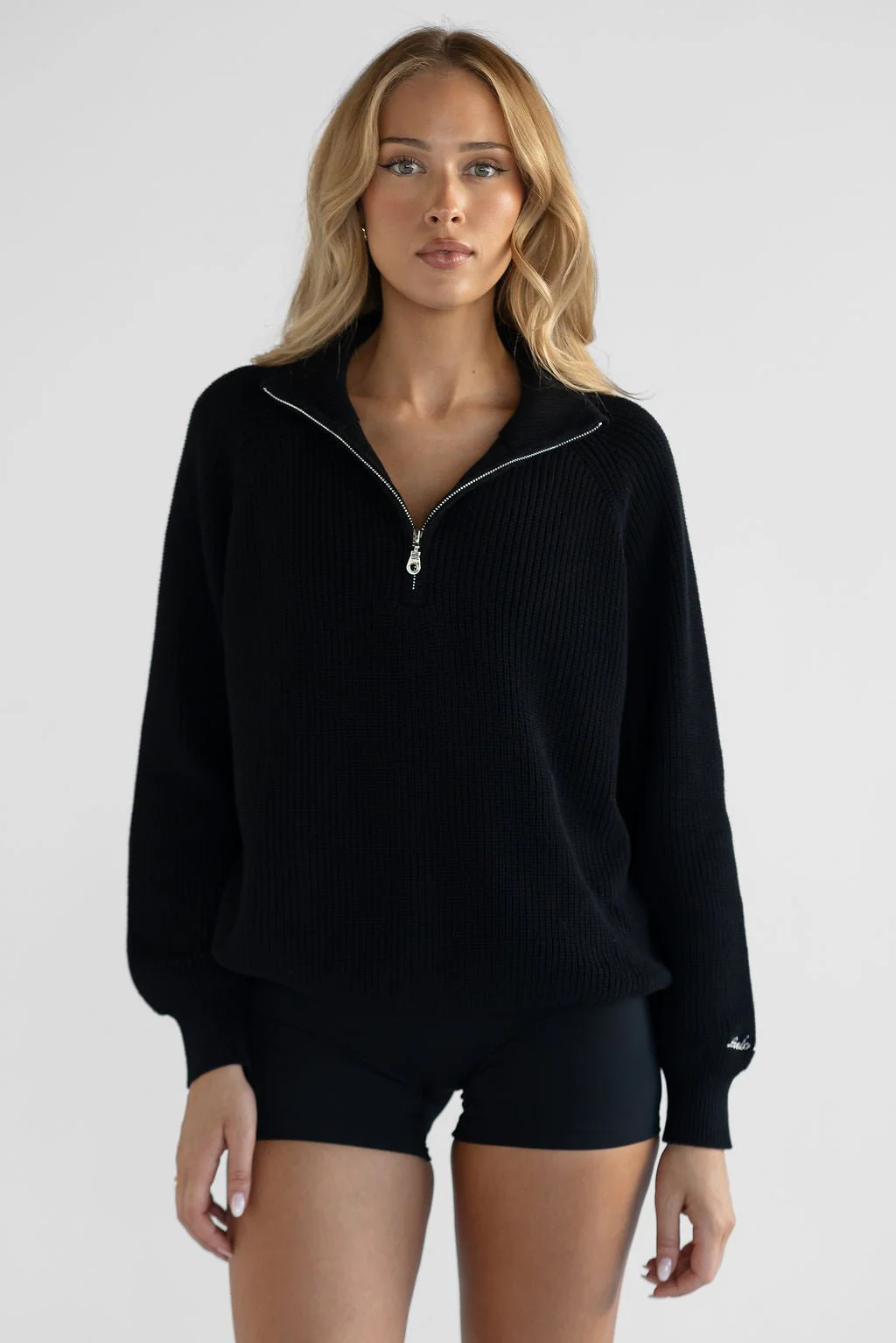 Natural Knit Quarter Zip - Black - Image 3