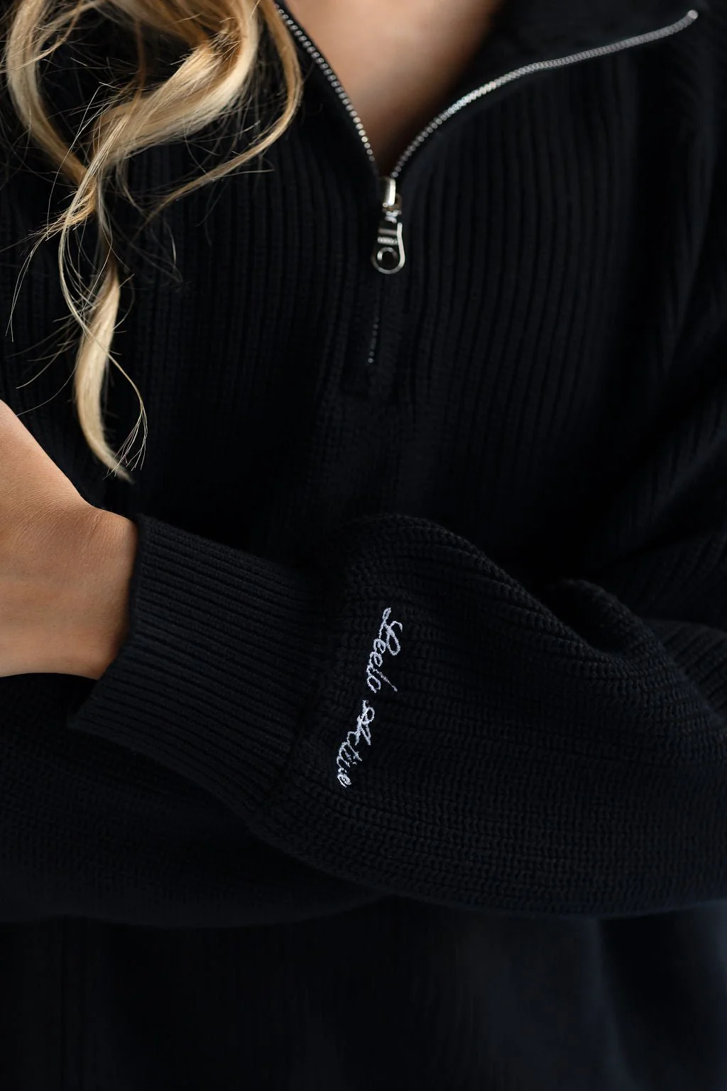 Natural Knit Quarter Zip - Black - Image 6