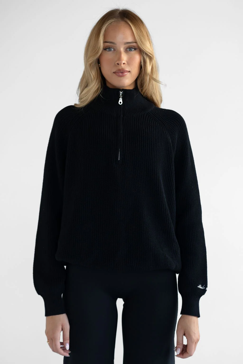 Natural Knit Quarter Zip - Black - Image 8
