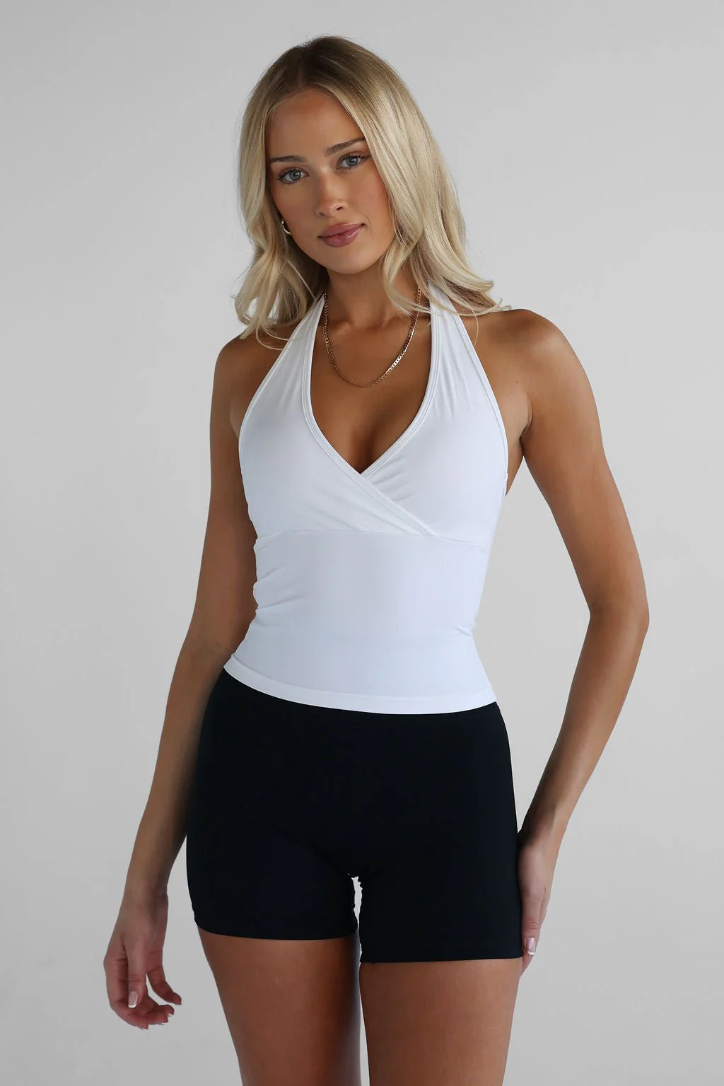 Sculpt Halter Neck Tank - White