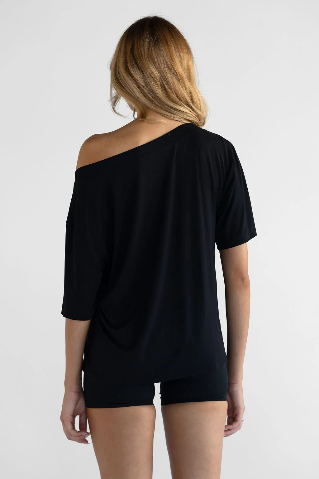 Off Shoulder Bamboo T-Shirt - Black - Image 4