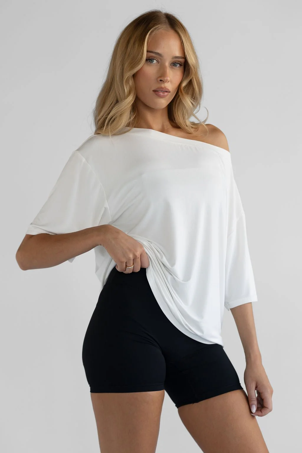 Off Shoulder Bamboo T-Shirt - White - Image 3