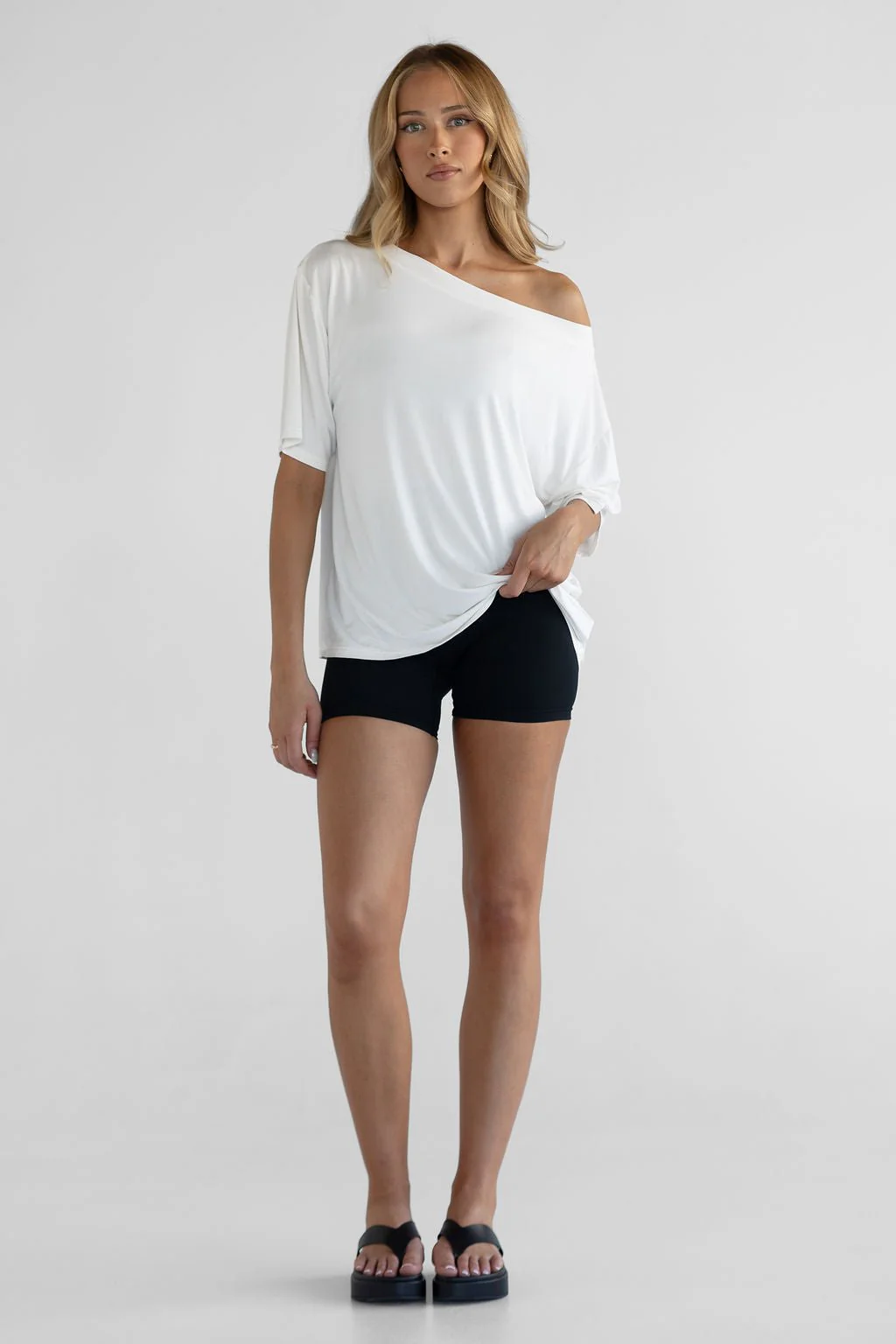 Off Shoulder Bamboo T-Shirt - White - Image 4