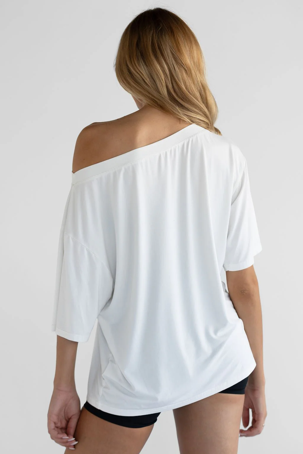Off Shoulder Bamboo T-Shirt - White - Image 6